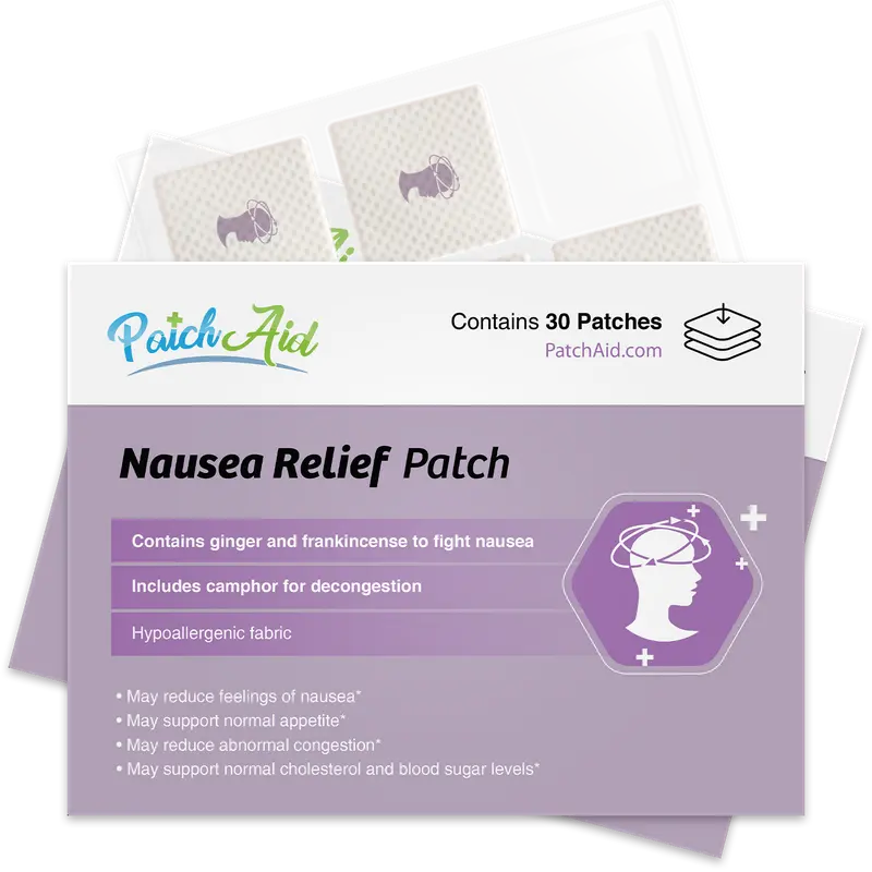 PatchAid Nausea Relief Patch Gentle Ginger - 30 Patches with Ginger & Frankincense for Decongestion - Hypoallergenic Fabric - Non-Invasive Support for Nausea Relief