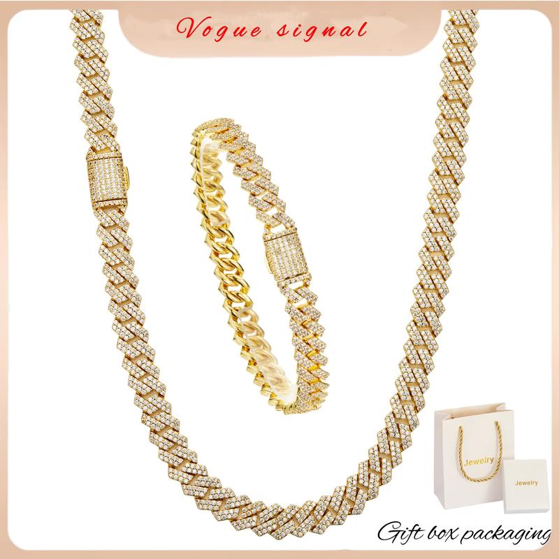 8mm Heavy Iced Out Cuban Link Chain 18K White Gold Plated Diamond Thick Choker Necklace for Men Women Hypoallergenic Bling Hip Hop Jewelry with Gift Box valentines gifts for gf chains men's valentine's gifts heavy chain