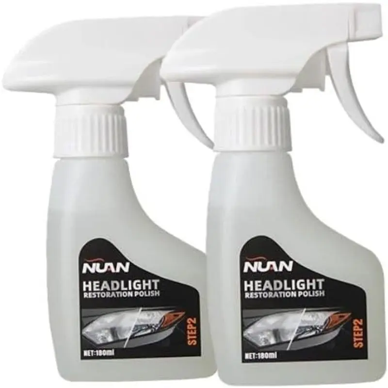 2pcs Automotive Headlight Restoration Kit - RefurbishingFluid & Polishing Cleaner for Oxidized, Yellowed Headlamps,Enhanced Hydrophobic Coating for Superior Gloss &Protection on All Vehicles