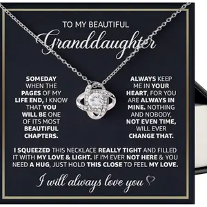 To My Beautiful Granddaughter Necklace, Love Knot Necklace For Daughter, Grand Daughter From Grandma Grandmother Or Grandpa, Happy Birthday Granddaughter #652, White Love Knot Necklace Christmas Gifts, Jewelry Gifts, Birthday Gifts