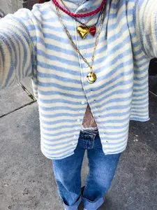 Women's Striped Knit Cardigan Sweater, Casual Slim-Fitting Long Sleeve Winter Wear, Versatile & Comfortable for Daily Use Knitwear