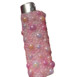 Pink pearl rhinestone bedazzled Bic lighter | cute girly aesthetic