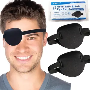 2 Pcs Eye Patches for Adults and Kids,3D Adjustable Eyepatch for Right or Left Eye,One Eye Cover for Lazy Eye,Pirate Costume(Black)