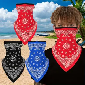 3pcs/ Set - Paisley Print Neck Gaiter with Ear Loops for Men and Women - Multi-functional Face Mask for Cycling, Running, Hiking, Skiing, Snowboarding, Hunting, and Fishing (Red & Blue & Black) summervibes