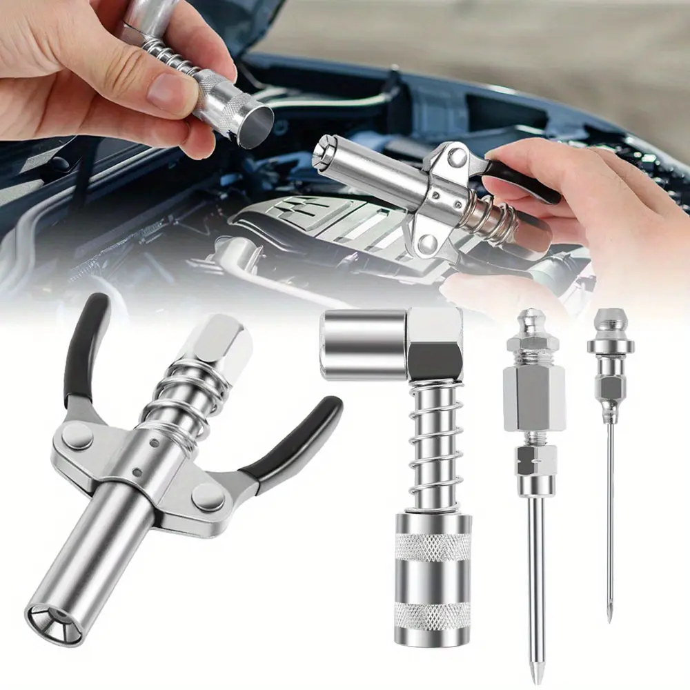 4Pcs Zinc-Plated Carbon Steel Grease Tool Fitting Kit - 90-Degree Quick Release Coupler, Nozzle Injector Oil Pump Lubricating Gun, Automotive Repair Tools Suitable for Tight Spaces, Car Engine Repair