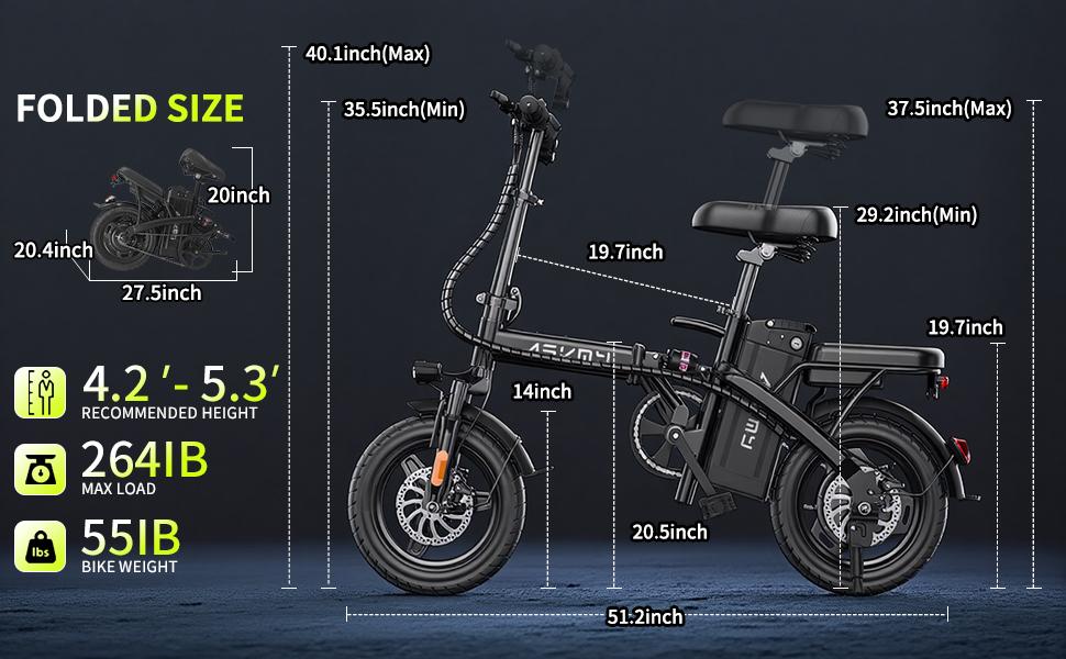 [ASKMY] 1000W Peak 14" Folding Electric Bike, 25MPH Fast Mini E-Bike, 45 Miles Range, UL Battery, Dual Disc Brakes, Portable Lightweight Commuter Bike for Teens & Adults, Foldable City Bicycle