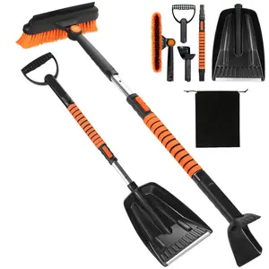 Car Snow Removal Tool Set, 5-In-1 Extendable Snow Broom with Scraper, Foam Handle, 270° Rotating Snow Brush Head, Suitable for Cars Trucks Suvs