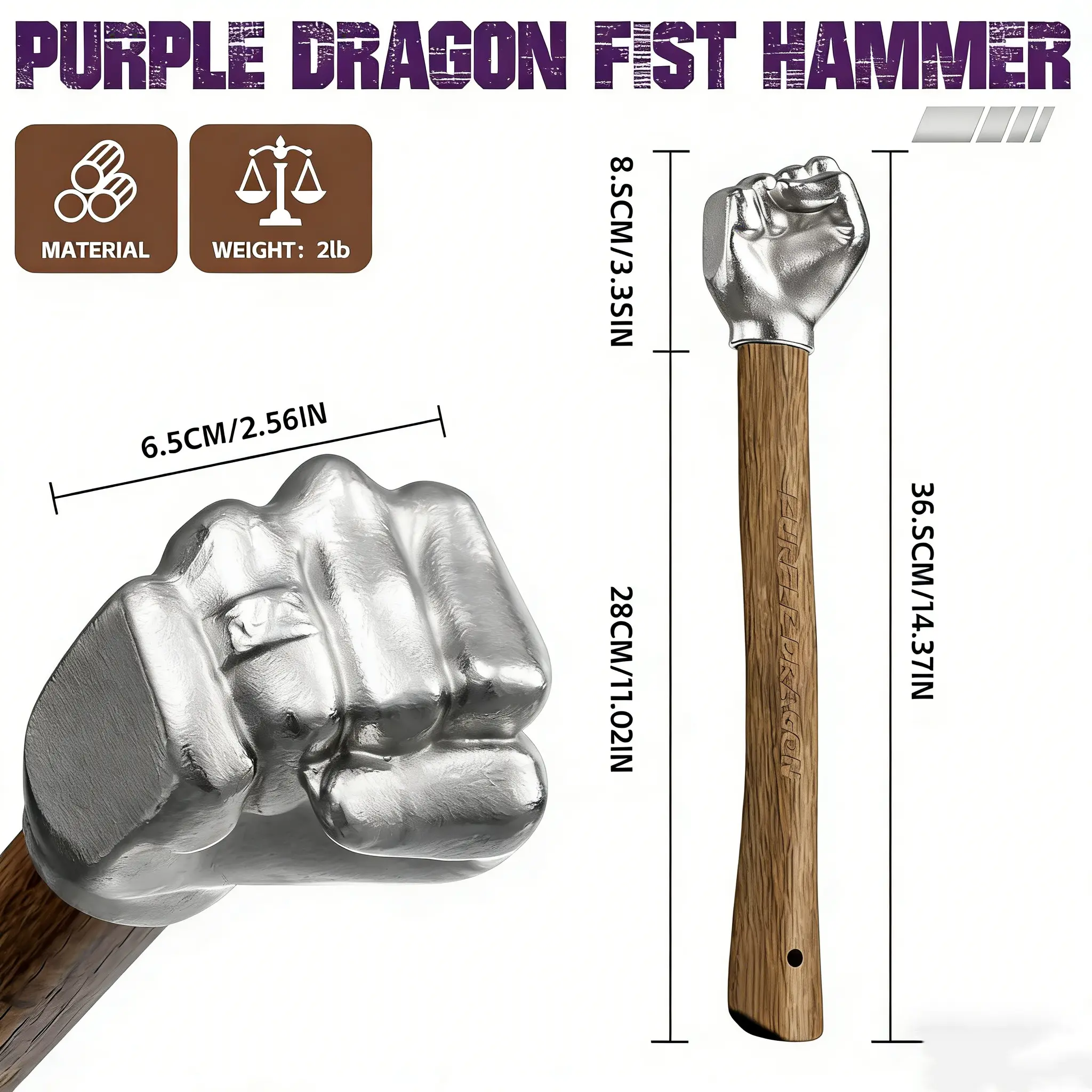 Purple Dragon Wooden-Metal Kitchen Hammer, Kitchenware Utensil for Home Cooking & Pork Tenderizing, Ideal Gift for Men, Specialty Kitchen Gadget