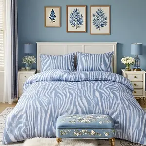 Elegant Blue Zebra Print Bedding Set, Soft Lightweight Warm Sheets & Pillowcases, 3-Piece Set for Christmas New Year Decorations, All Seasons Use