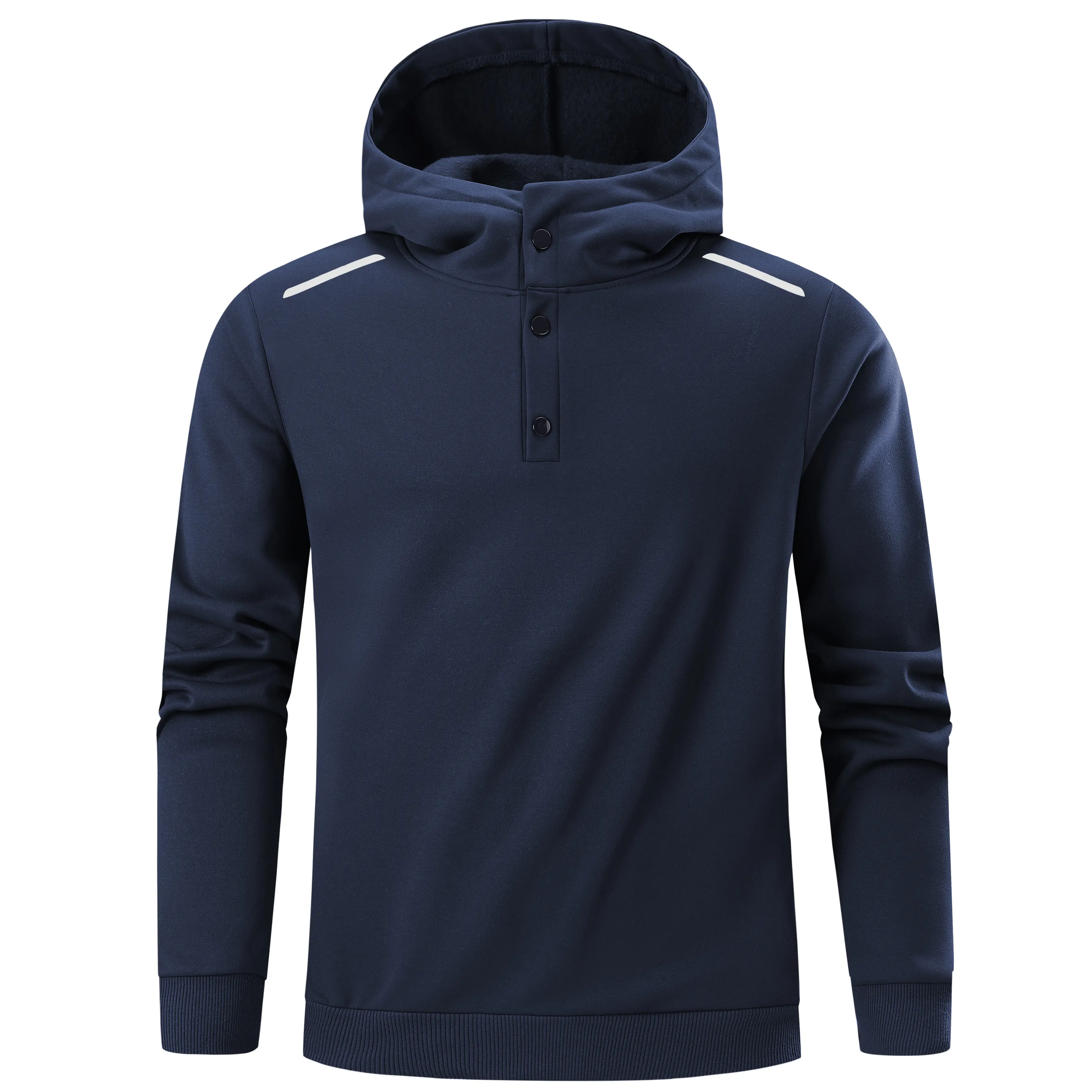 Soft, warm hooded sweatshirt lined with polar fleece, half placket, reflective details, athletic and everyday wear