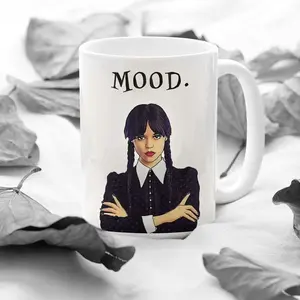 Wednesday Addams Mood Mug – Jenna Ortega – Funny Gothic Cup with Dark Humor – Spooky Vibes Fans of Sarcasm & Sass - Coffee Ceramic 11oz K F