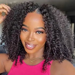 Kinky Curly Wig Human Hair 18 Inch 13x6 Lace Frontal 180% Density Kinky Curly Bob HD Transparent Lace Front Wig for Women Pre Plucked With Baby Hair Short Kinky Curly Wigs