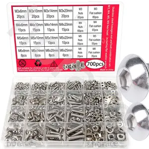 700pcs Hex Bolt & Nut Assortment Kit | M3/M4/M5/M6 Round Head Bolts with Flat Washers, Hex Nuts | Heavy-Duty Hardware Fasteners for DIY, Furniture, Automotive & Industrial Repairs