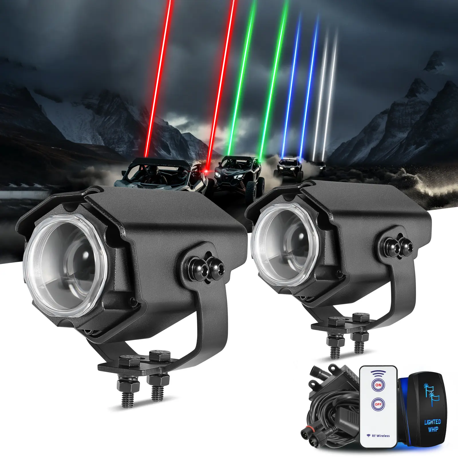 Whipless Whip Lights Pods with Switch & Remote 2Pcs RGBW Chase Antenna LED Whip Light Kits for SXS ATV UTV Dune Buggy Can Am Polaris RZR Trucks Boat