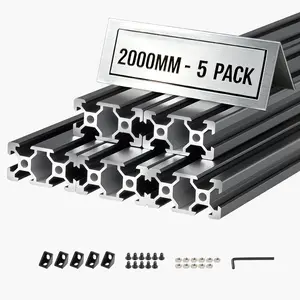 【fathersdaygift】VEVOR 5PCS 2040 Aluminum Extrusion Profile, 78.74 Inch 2000 mm, V Slot European Standard Anodized Linear Rail, High-Strength Extruded Aluminum Rail, for 3D Printer Parts and CNC DIY Workbench, Black
