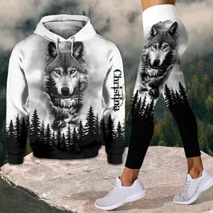 Wolf and Forest Personalized Hoodie and Leggings Set – Custom Wolf-Themed Matching Outfit for Women – Cozy Outdoor Loungewear Set