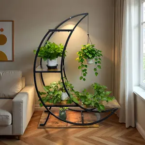 Crescent Shaped Multi-Layer Plant Rack with Growth Light Adjustable Brightness Sturdy Metal Structure for Balconies Living Rooms Bedrooms Indoor Plant Enthusiasts Perfect Gift