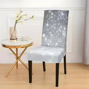 2/4/6pcs Star Print Design Chair Covers, Dining Chair Slipcovers, Luxury Silver Color Chair Protectors, Easy Install & Remove, Home Decor for Weddings, Hotels, Restaurants