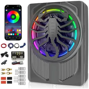 1600W Slim Underseat Car Subwoofer with Built-in Amplifier, RGB Beat-Synced Lighting, Adjustable Bass Gain/Boost/Filter, Deep Bass Sub and Amp Combo for Truck, SUV, Jeep, Sedan