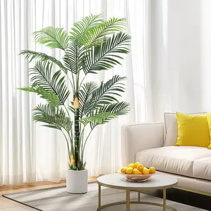 1.8m UV Resistant Artificial Golden Cane Palm with Pot, Lifelike Faux Plant, Durable Decor for Indoor, Outdoor, Patio, Living Room & Office