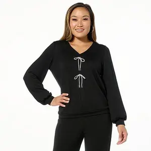 Colleen Lopez Long-Sleeve Blouson Sweater with Metallic Ties