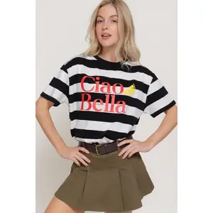 Y/D Graphic Stripe Crewneck Short Sleeve T-Shirt: BLK-Black/White / M