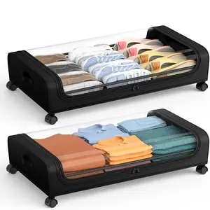 2 Pack Under Bed Storage with Wheels, Under Bed Shoe Storage Larger Capacity with PVC Clear Window & Label, Under the Bed Storage Containers for Shoe Clothes Toy Book