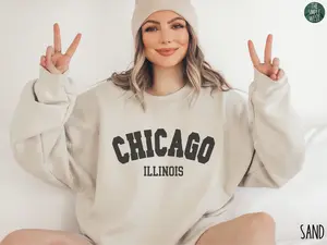 Chicago T-Shirt, Sweatshirt, Chicago Illinois Crewneck, Moving to Chicago Gift, Chicago Travel Gift, Chicago IL Souvenir, Trendy Varsity Crewneck