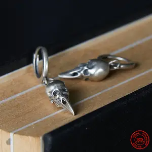 100% 925 Sterling Silver Retro Platypus Skull Pendant Drop Earring Punk Street Hip Hop Style for Men Women Ear Jewelry
