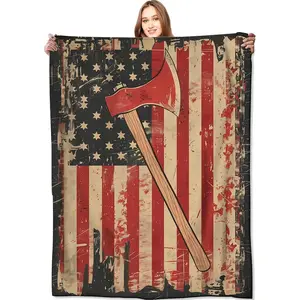Vintage American Flag Blanket Firefighter Patriotic Throw Blankets,Birthday Gifts for Women Men,Lightweight Soft Fleece,History Lovers,Sofa Couch Bed Room Modern Rustic Decor 50x60in