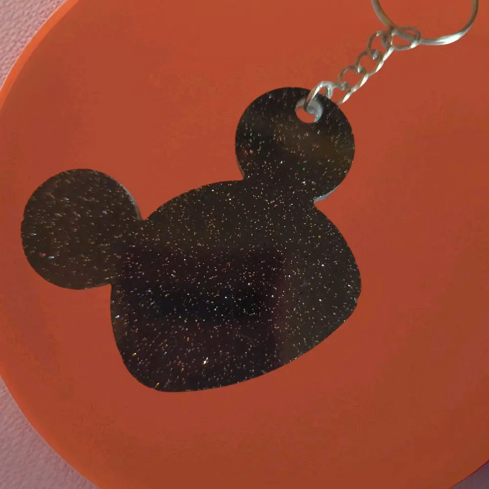 Magical Mouse Hat Keychain made from Resin and Glitter Sparkly Black Design with Chain Attachment