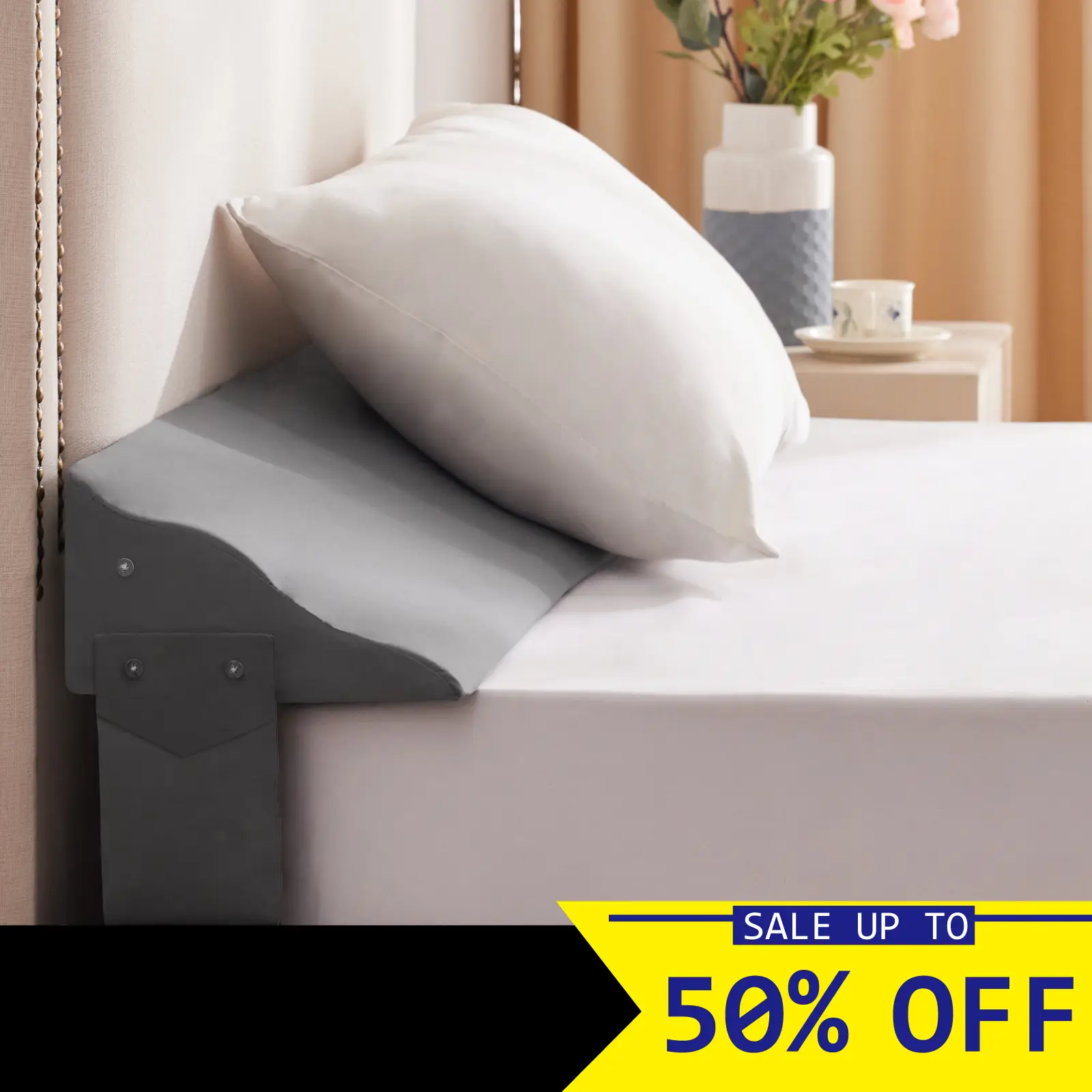 Wedge pillow for Headboard Gap,Gap filler,High-Density Foam with Breathable Cover,Enhanced Width 0-8",Side Storage Pockets. hotel pillow accessories