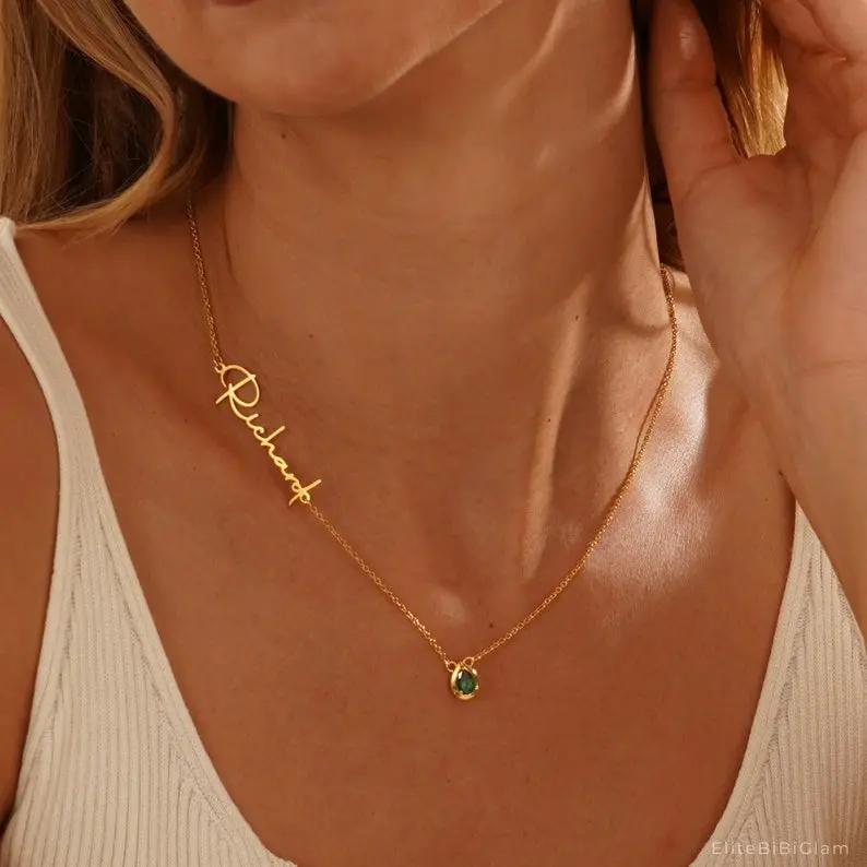 AS619 Personalized Custom Name Pendant DIY Birthstone Necklace Holiday Gift for Men and Women