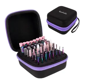 Lavinda Nail Drill Bits Holder, Dustproof Displayer Organizer Container, 64 Holes Nail Bits Container Box Case with High Density Foam to Avoid Slipping & Scratches,Purple (Drill Bits Not Included)