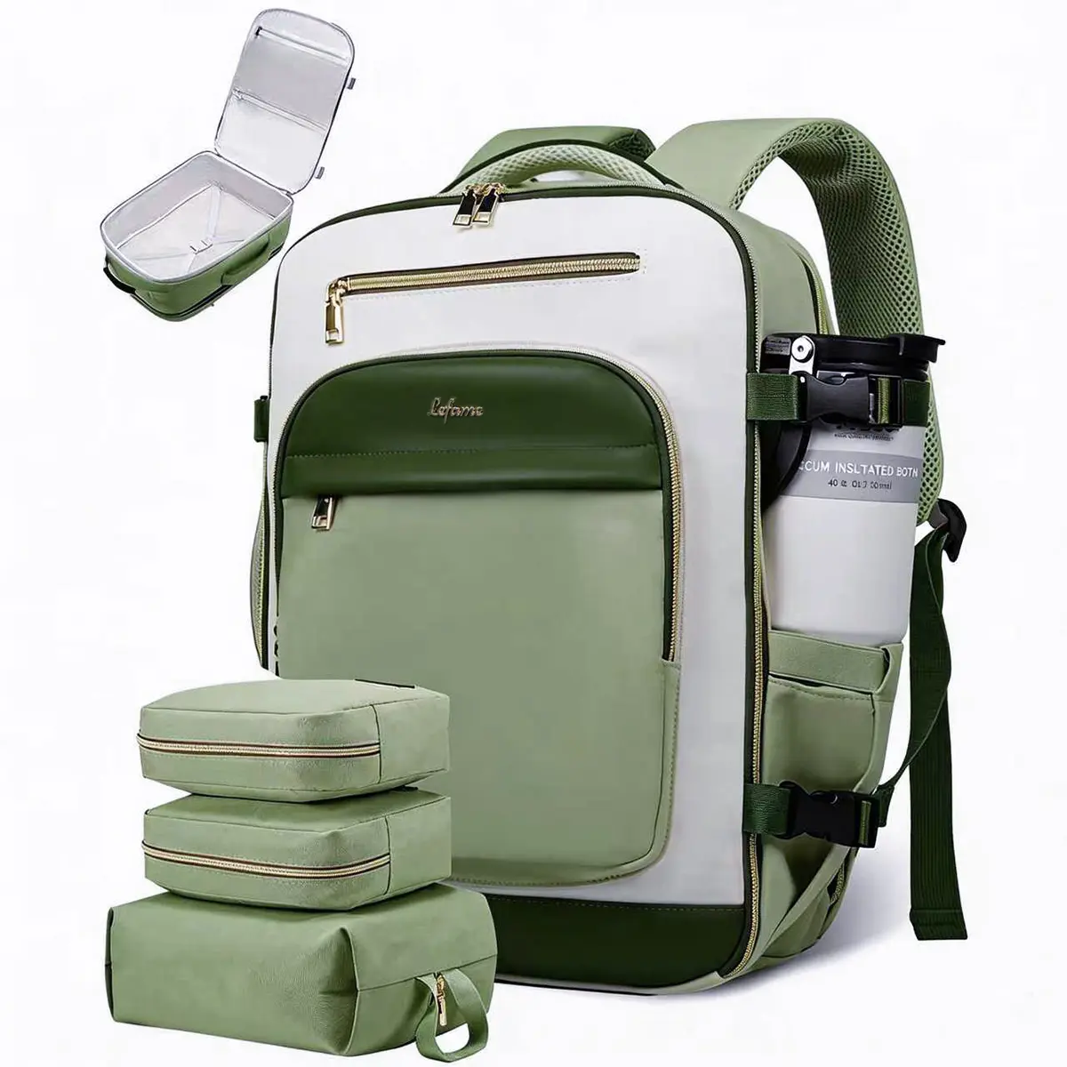 Lefame 40L Airport Backpack, Water-Resistant Personal Item Travel Bag for 3 to 7 Day Trips, TSA-Friendly Wide-Open Luggage with 180-Degree Opening, Padded 17-Inch Laptop Compartment and 3 Packing Cubes