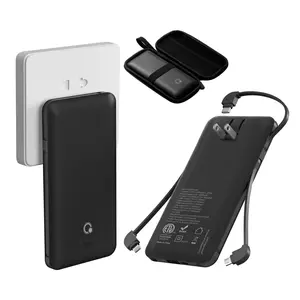 10000mAh Portable Charger with built-in Cables and AC wall plug,USB C Power Bank with Cords,External Battery Pack Compatible with iPhone Smartphone Tablet(Black) power bank Charging Compact Protection Chargeable
