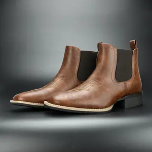 Men's Western Cowboy Boots, Square Toe Chelsea Boots And Bare Cowboy Boots, Men's Casual Retro Fashion Boots, Brown