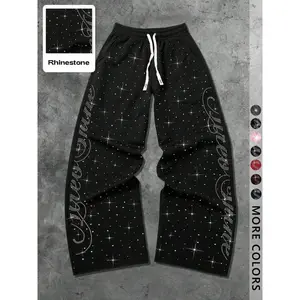 Unisex Rhinestone Starry Sky High Waisted Sweatpants, Streetwear Fashion, Trendy Simple High-End Style, Sportswear, Hip-Hop Rap Casual Wear