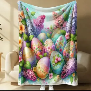 Floral Easter Egg All-Over Print Flannel Blanket (1 Pc): Floral Easter egg all-over print, soft glutinous skin-friendly non-irritating, can be used as nap blanket & small throw blanket,fits bedrooms, sofas, Soft Warm Throw