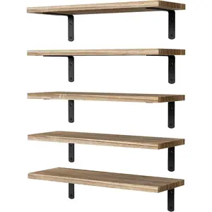 Floating Shelves, 5 Sets Wall Shelves,  Floating Shelves for Bedroom Wall Decor, Wall Mounted Floating Bathroom Shelf for Storage, Floating Book Shelf, Living Room - Rustic Brown