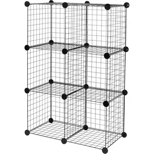 6-Cube Wire Grid Stackable Storage Shelves, 12 x 12-Inches, Black, 12.6"D x 26"W x 38"H