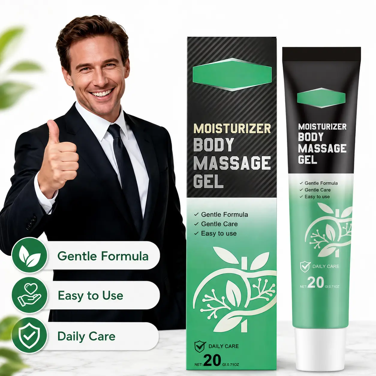 Moisturizing Body Massage Gel - Gentle Daily Body Care Moisturizer, Smooth Lightweight Water Gel Lotion for Men & Women, 20g, Water Gel Body Lotions & Creams