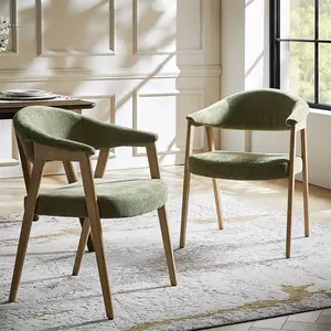 HULALA HOME Elena Mid-Century Modern Dining Chairs, Upholstered Fabric Chairs with Solid Wood Legs, Ergonomic Curved Backrest with Armrests, Comfortable Kitchen & Dining Room Chairs for Home or Cafe