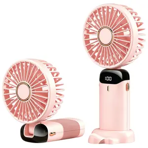 LMMAKE Portable Handheld Rechargeable Fan, Battery-Operated with Base, Digital Display, 90° Adjustable Mini Fan for Outdoor, Indoor Use