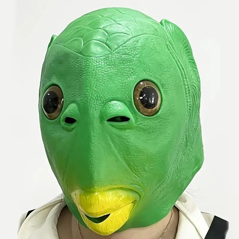Funky Fish Head Mask, Silica Gel Novelty Animal Costume Accessory, Unisex Meme Themed Prank Prop for Parties & Holidays