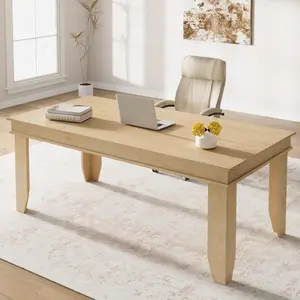 Garvee Farmhouse Executive Desk - Large Home Office Desk with Sturdy Wooden Frame, Ample Legroom, and Natural Finish - Ideal for Two Person Laptop Workstations and Study Spaces