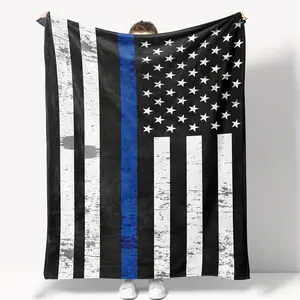 American Police Flag Blanket, Soft Flannel Throw, Soft Warm Blanket for Men, Boys, Dad, Husband, Son, Birthday, Christmas, Valentine's Day Gift
