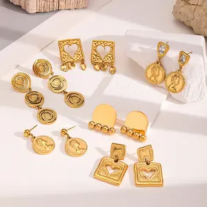 Geometric earrings for women, featuring a heart-shaped original design. These light luxury earrings are made from gold coins and titanium steel, and are suitable for everyday wear without easily fading in color.