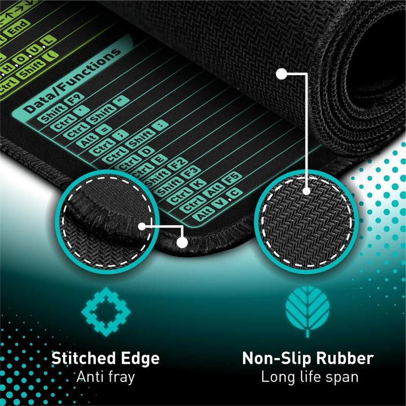 Extra Large 31.5×11.8×0.12 Inch Shortcut Key Mouse Pad | Non-Slip Rubber Base Stitched Edges Gaming Desk Mat | Office Study Essential Ideal Employee Gift