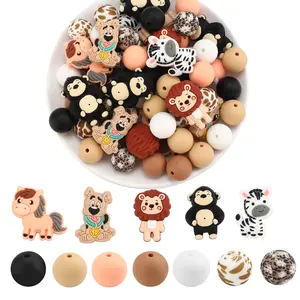 65 pieces of animal-themed silicone focus beads for dogs, lions, gorillas, zebras. These loose-spaced beads are suitable for DIY necklace, bracelet, jewelry-making accessories, keychains and decoration.